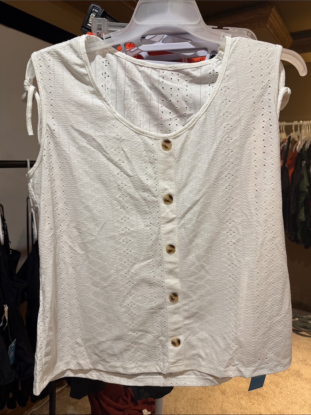 Cupshe White Eyelet Button-Front Tie-Shoulder Tank Top - Picture 3 of 3